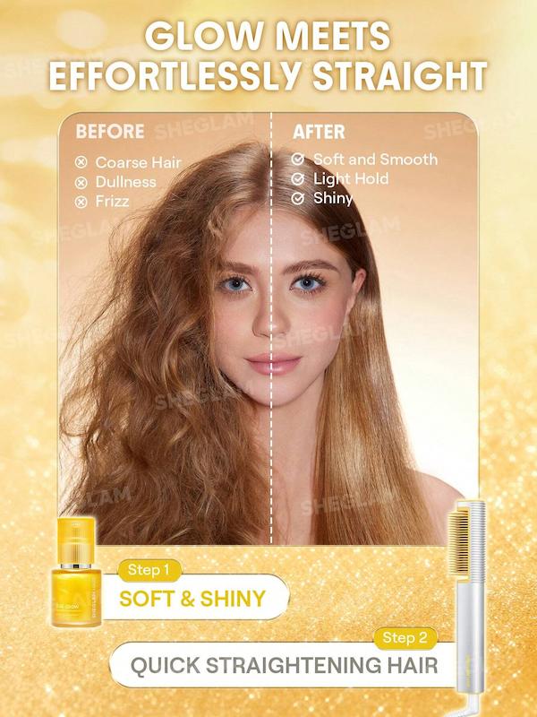 سرم مو براق‌کننده ۲۴ عیار شیگلم، –  Sheglam Hair 24K Glow High Shine Styling Serum (50ml)