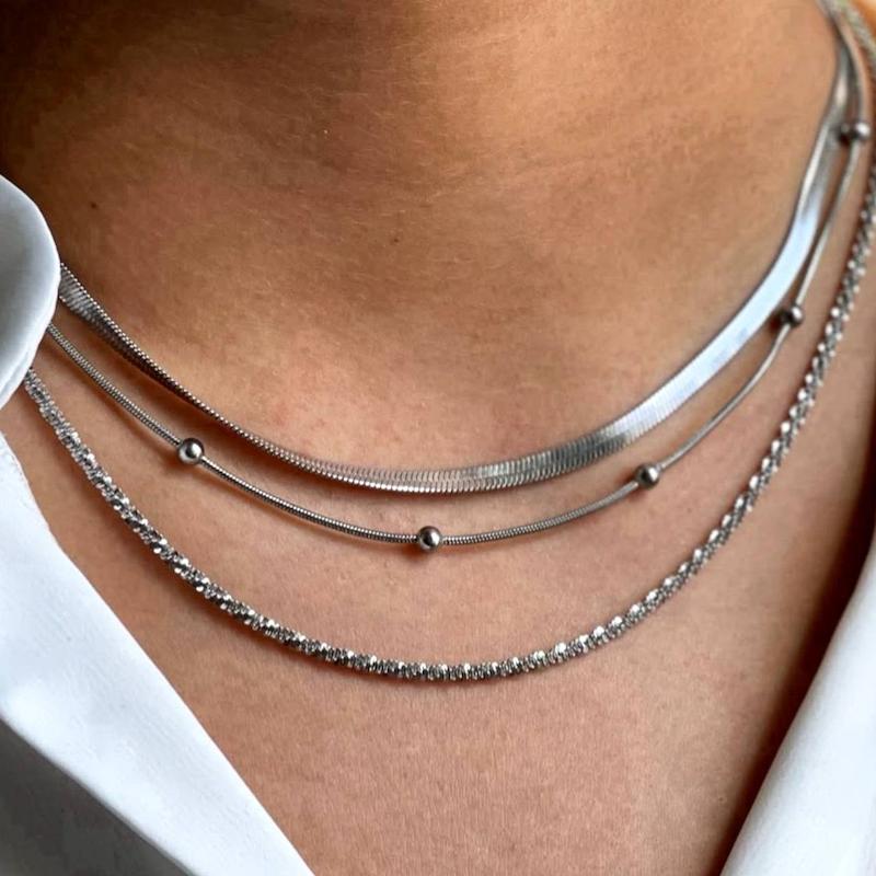 گردنبند سه ردیفه استیل
