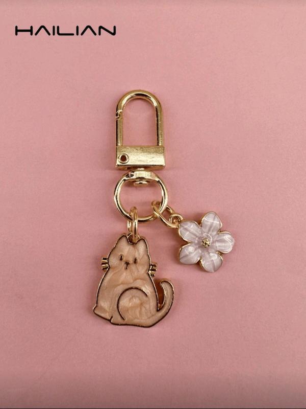 جاکلیدی و آویز کیف پیشی و گل