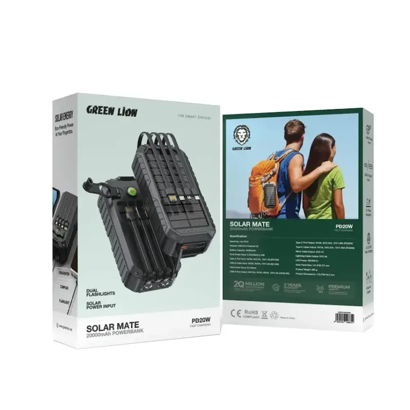 پاوربانک خورشیدی گرین لاین مدل solar mate ظرفیت 20,000 میلی آمپر ساعت