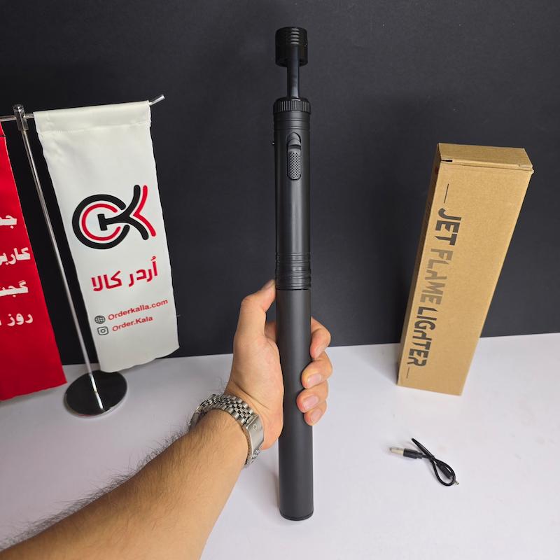 فندک اتمی توربو شعله بلند با چراغ LED و دسته تلسکوپی