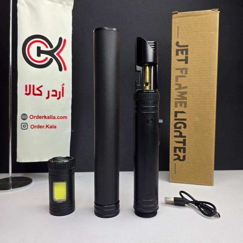 فندک اتمی توربو شعله بلند با چراغ LED و دسته تلسکوپی