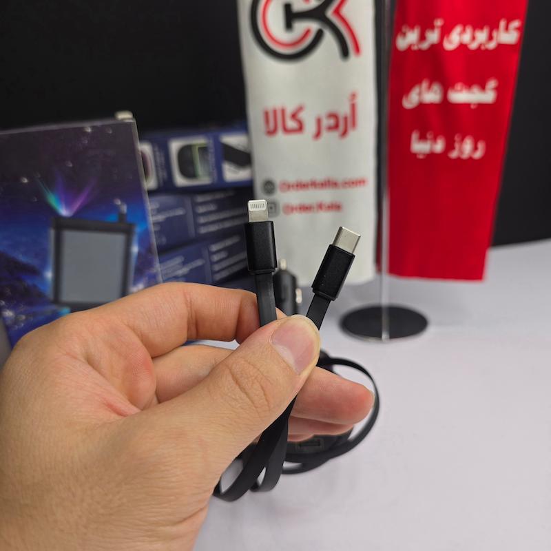 شارژر فندکی با کابل جمع‌شونده و نور لیزر کهکشانی
