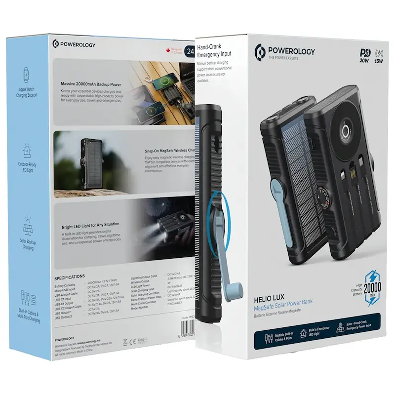 پاوربانک خورشیدی ۲۰،۰۰۰ پاورولوژی مدل Powerology Helio Lux MagSafe Solar Power Bank