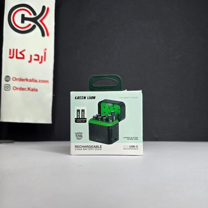 شارژر باتری نیم قلمی گرین لاین Green Lion مدل GRB-12 همراه 8 باتری AAA