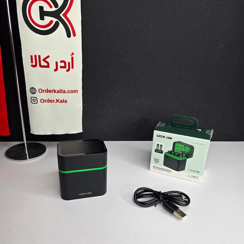 شارژر باتری نیم قلمی گرین لاین Green Lion مدل GRB-12 همراه 8 باتری AAA
