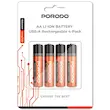 باتری قلمی قابل شارژ پورودو بسته ۴ عددی مدل Porodo AA LI-Ion Battery USB-A Rechargeable 4-Pack