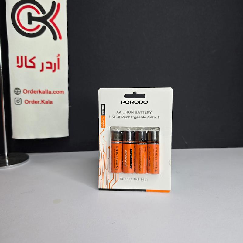 باتری قلمی قابل شارژ پورودو بسته ۴ عددی مدل Porodo AA LI-Ion Battery USB-A Rechargeable 4-Pack