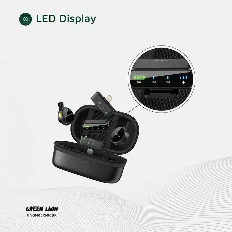 میکروفون یقه‌ای بی‌سیم سه کاره گرین‌لاین مدل Green Lion GM-85X 3 In 1 Wireless Microphone