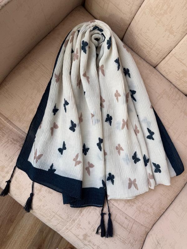 شال برشکا طرحدار سرمه ای سفید