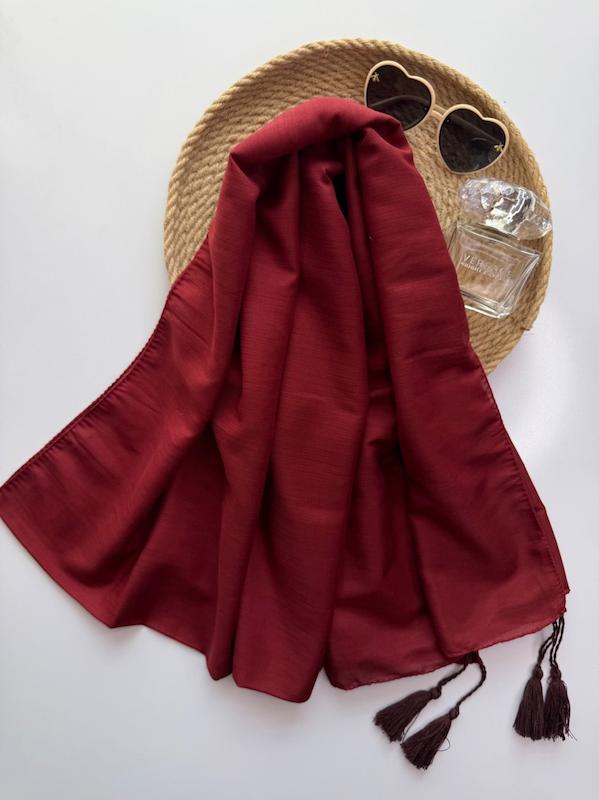 شال نخی ساده زرشکی