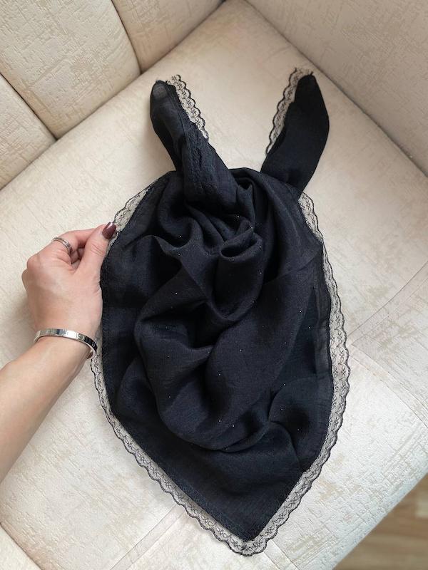 مینی اسکارف مشکی دانتل نگین دوزی