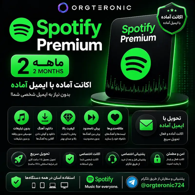 اشتراک Spotify Premium دو ماهه | اکانت آماده با ایمیل