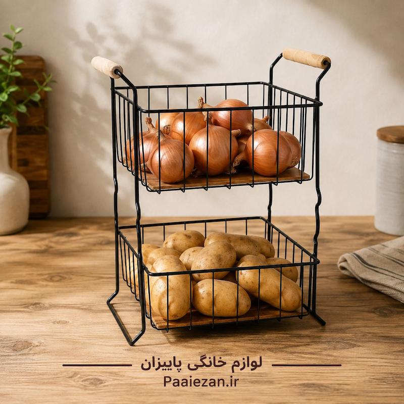جا سیب زمینی پیاز 2 طبقه دسته چوبی