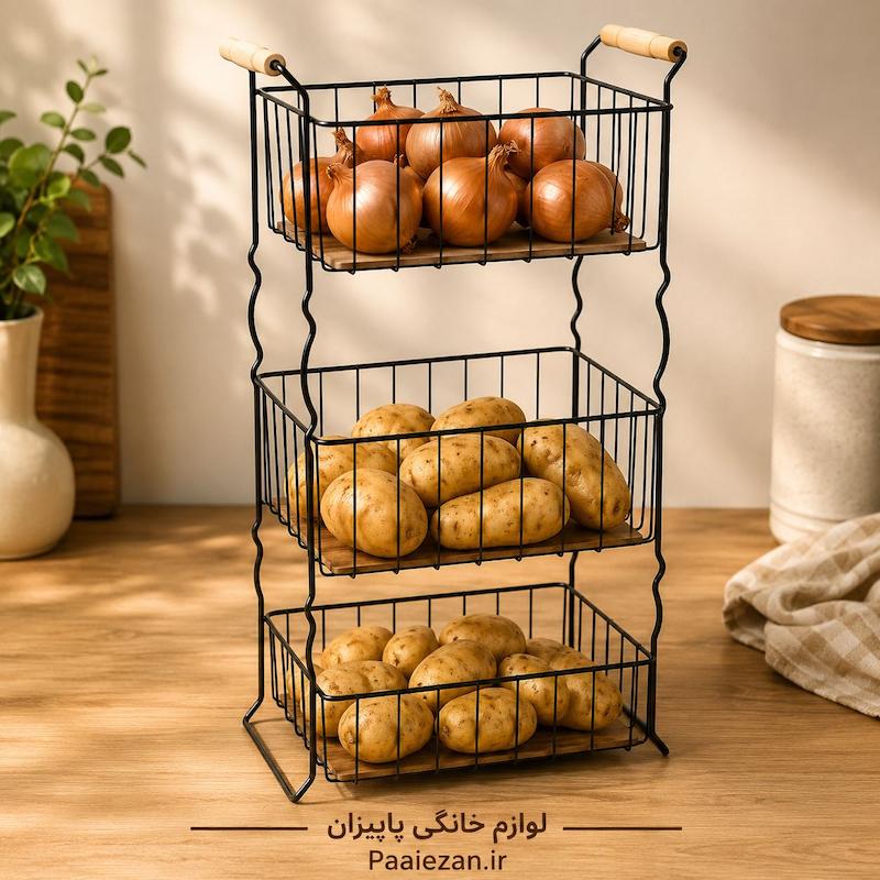 جا سیب زمینی پیاز 3 طبقه دسته چوبی