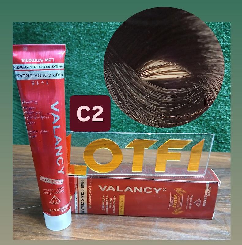 رنگ مو والانسی با رنگ قهوه ای دودی تیره شماره c2 حجم 100 میلی‌لیتر