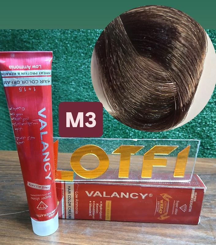 رنگ مو والانسی با رنگ قهوه ای زیتونی متوسط شماره m3 حجم 100 میلی‌لیتر