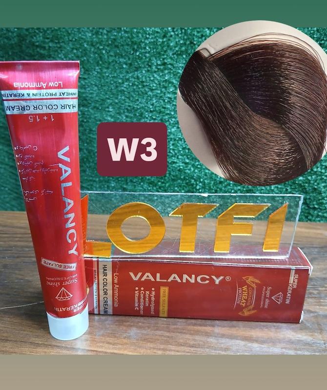 رنگ مو والانسی با رنگ قهوه ای فندوقی متوسط شماره w3 حجم 100 میلی‌لیتر