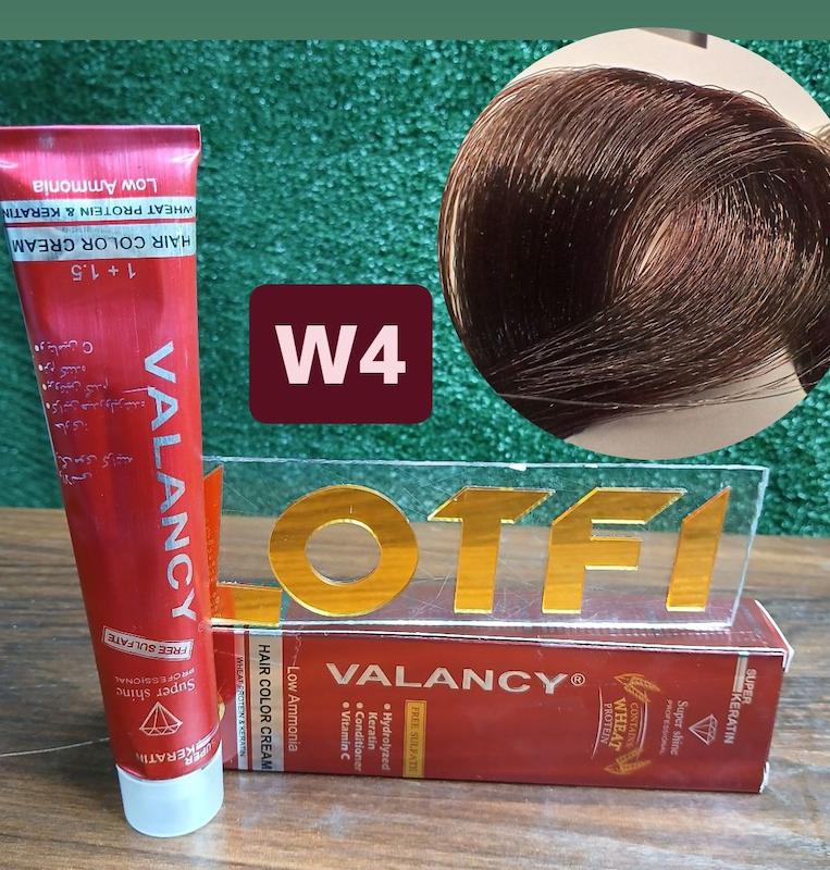 رنگ مو والانسی با رنگ قهوه ای فندوقی روشن شماره w4 حجم 100 میلی‌لیتر