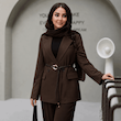 کت زنانه مازراتی قهوه ای استایل با کمربند چرم