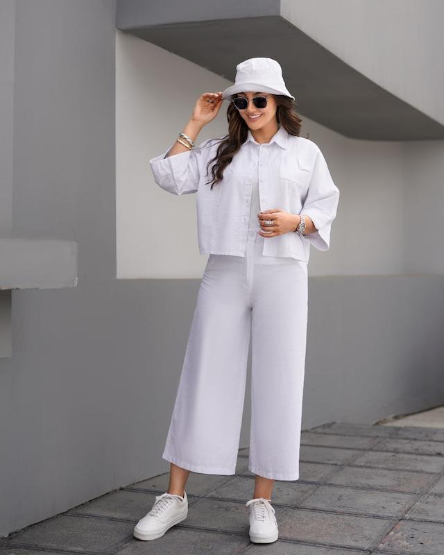 شلوار لینن وایدلگ دخترانه مینیمال سفید