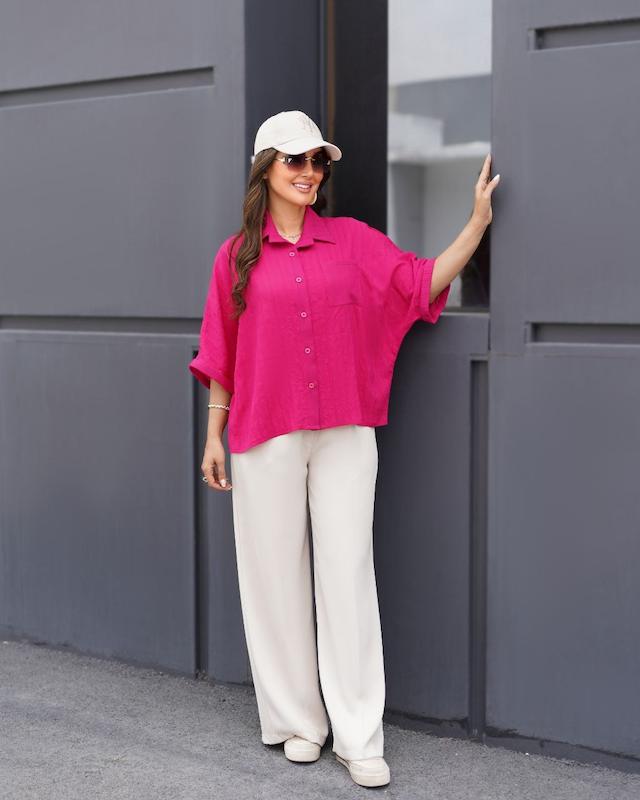 شومیز زنانه مینیمال و سایز بزرگ سرخابی