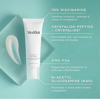 🎀سرم روشن کننده پپتاید ، نیاسینامید مدیکیت    Medik8 Clarity Peptides 10% Niacinamide-Infused Peptide Serum