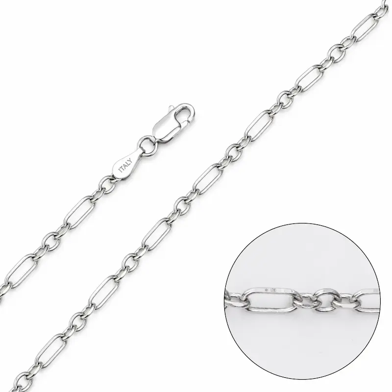 عکس زنجیر مردانه نقره اصل ایتالیایی فیگارو با عیار 925 نقره و روکش طلا سفید از زاویه نزدیک