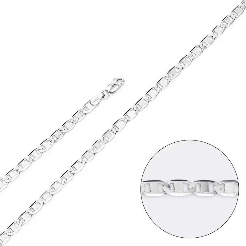 عکس زنجیر مردانه مدل تی (T) نقره ایتالیا با روکش رادیوم  قطر 3 میلی متر و 60 سانتی متر از زاویه نزدیک