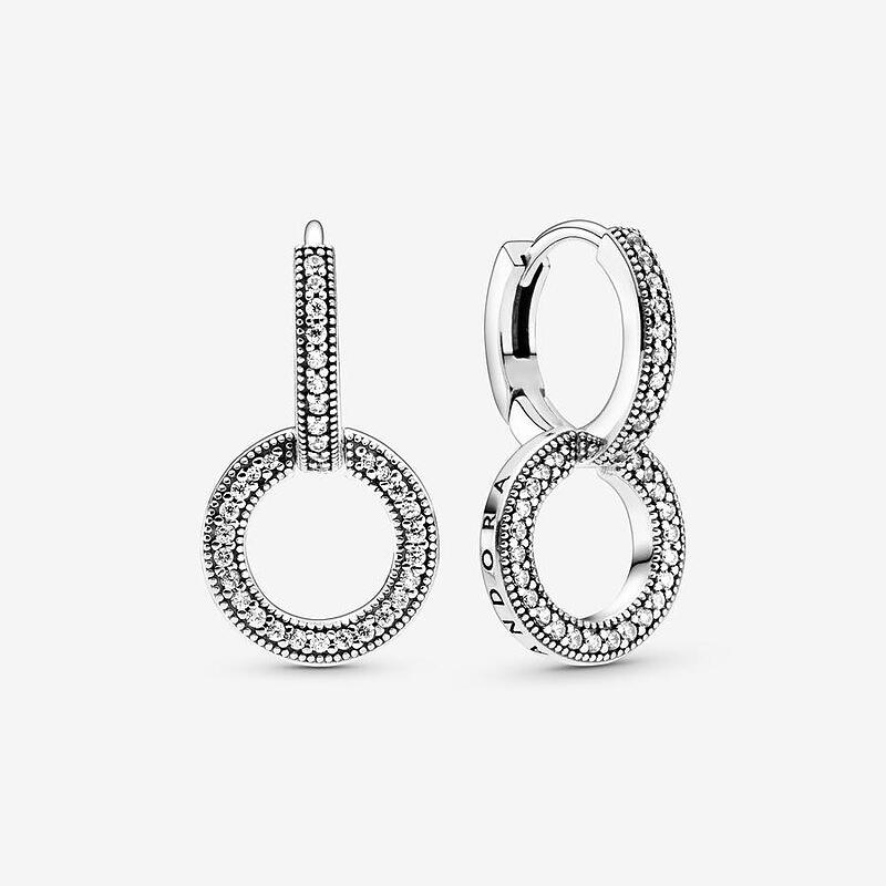  گوشواره حلقه‌ای دو حلقه نقره‌ای پاندورا