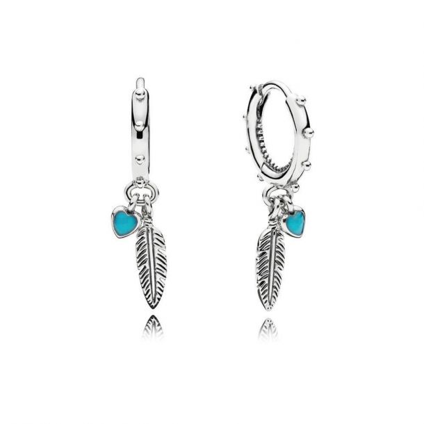 گوشواره آویز پَر و قلب آبی پاندورا