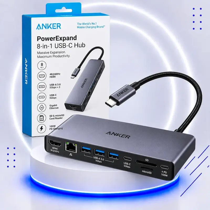 هاب 8 پورت USB-C انکر مدل Anker PowerExpand 8-in-1 A8380