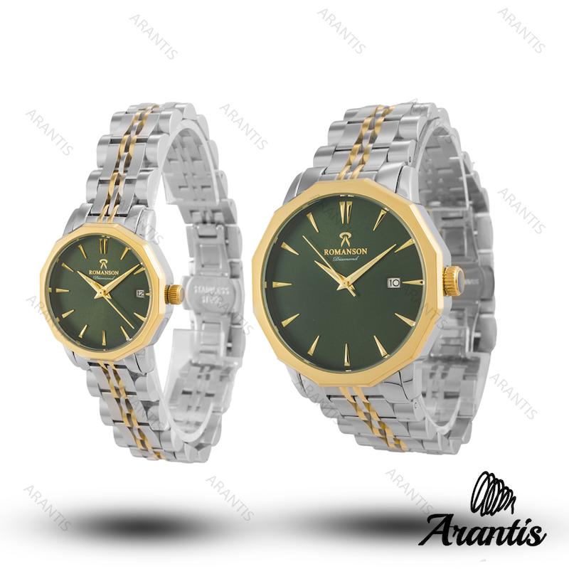 ساعت ست رومانسون طلایی سیلور صفحه سبز s-10065