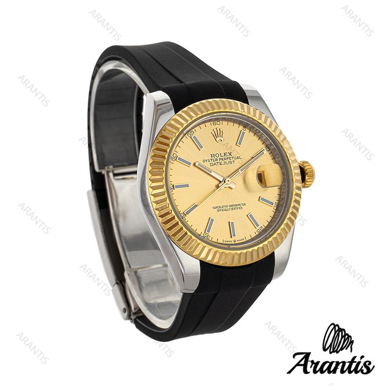 ساعت مردانه رولکس DateJust 2 طلایی بند رابر مشکی 4166-m