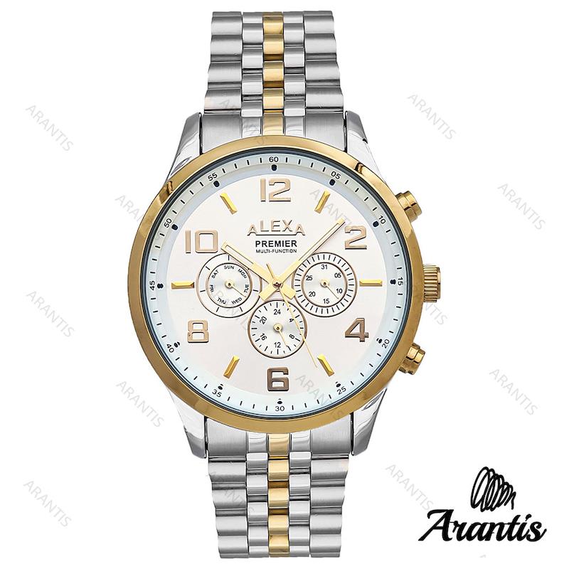 ساعت الکسا پریمیر A0073 مردانه دورنگ طلایی صفحه سفید m-5226