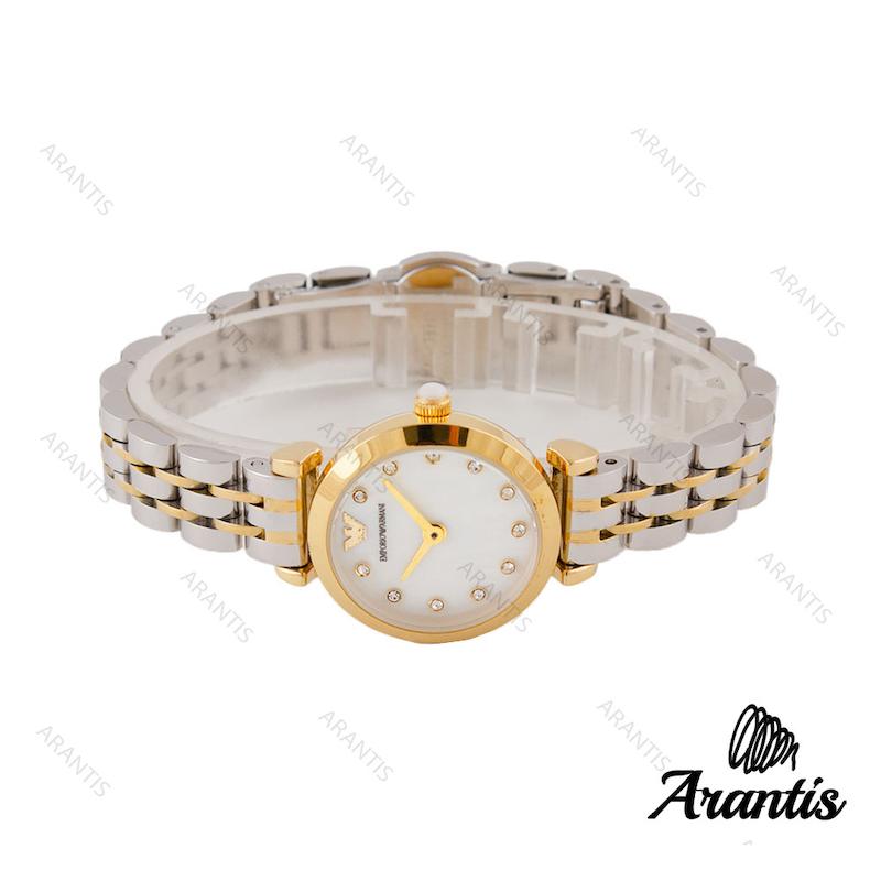ساعت امپریوآرمانی مینی زنانه دورنگ طلایی ایندکس نگین w-4975