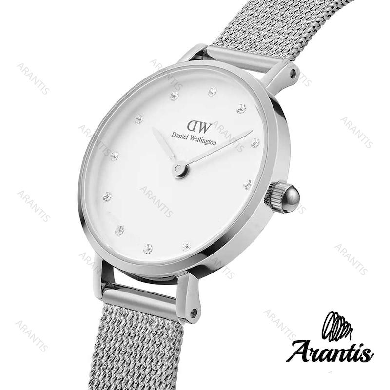 ساعت دنیل ولینگتون زنانه نقره ای صفحه سفید نگین دار w-4034
