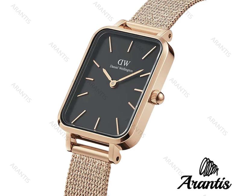 ساعت دنیل ولینگتون زنانه مستطیلی رزگلد صفحه مشکی w-7683