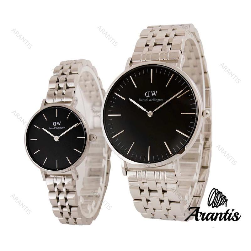 ساعت ست دنیل ولینگتون نقره ای صفحه مشکی s-5644