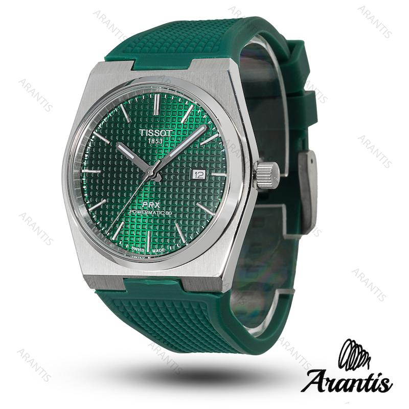 ساعت تیسوت پاورماتیک PRX مردانه استیل بند رابر سبز m-10453