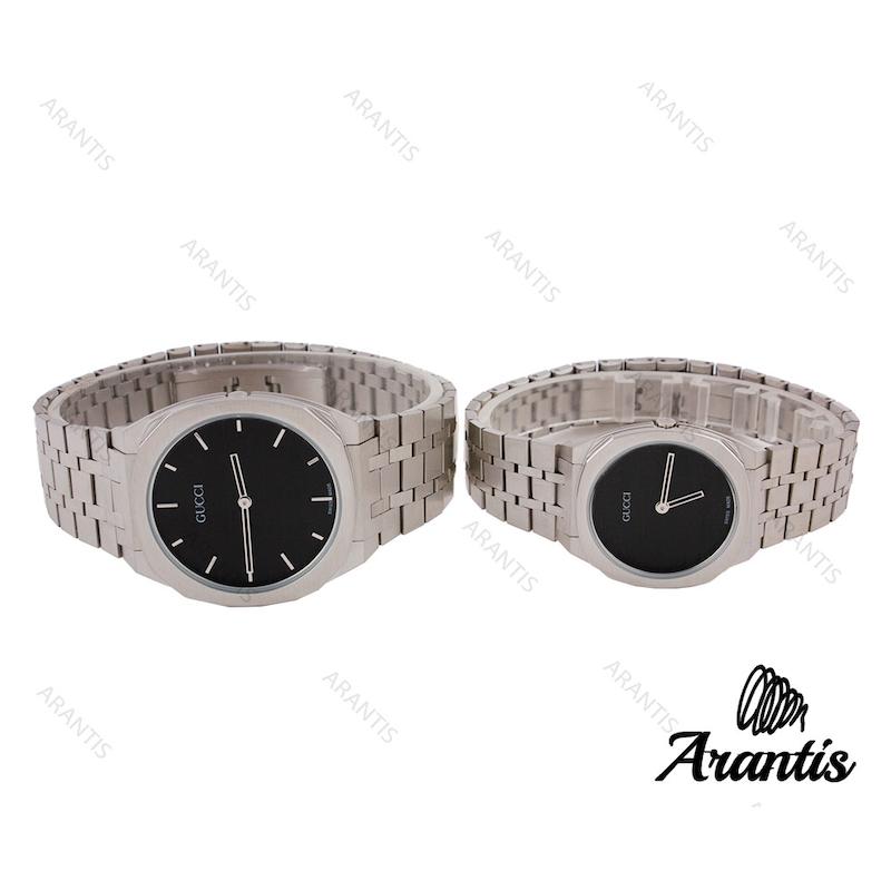ساعت ست گوچی 25H استیل صفحه مشکی s-7375
