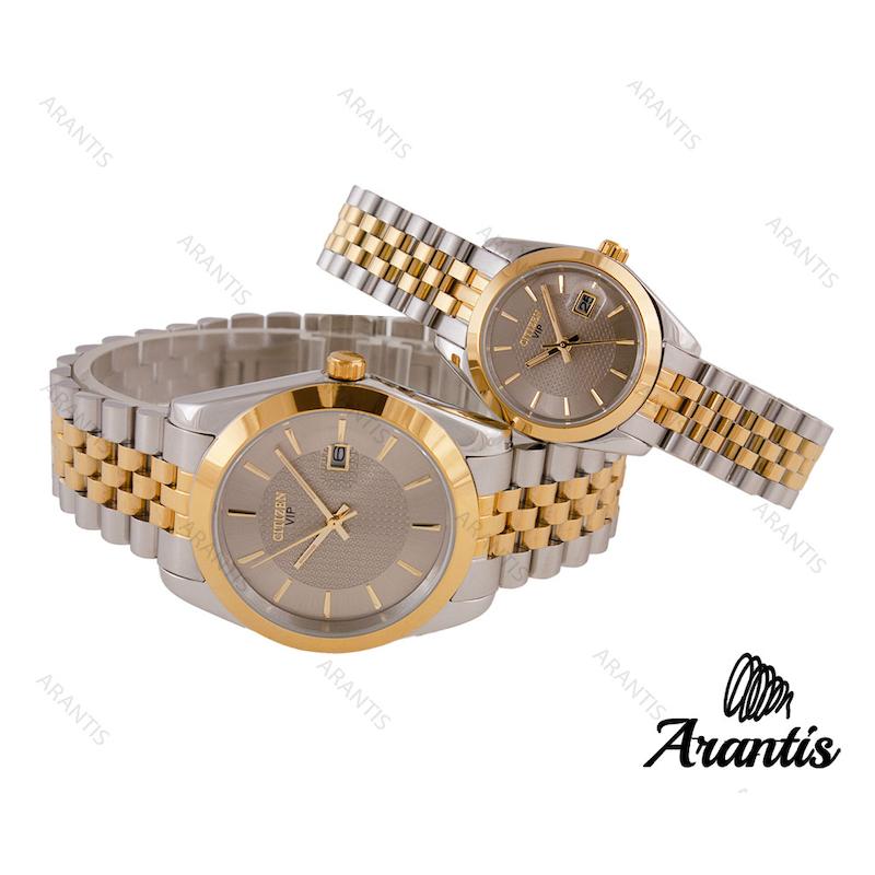 ساعت ست سیتیزن کلاسیک دورنگ طلایی صفحه طوسی s-0665