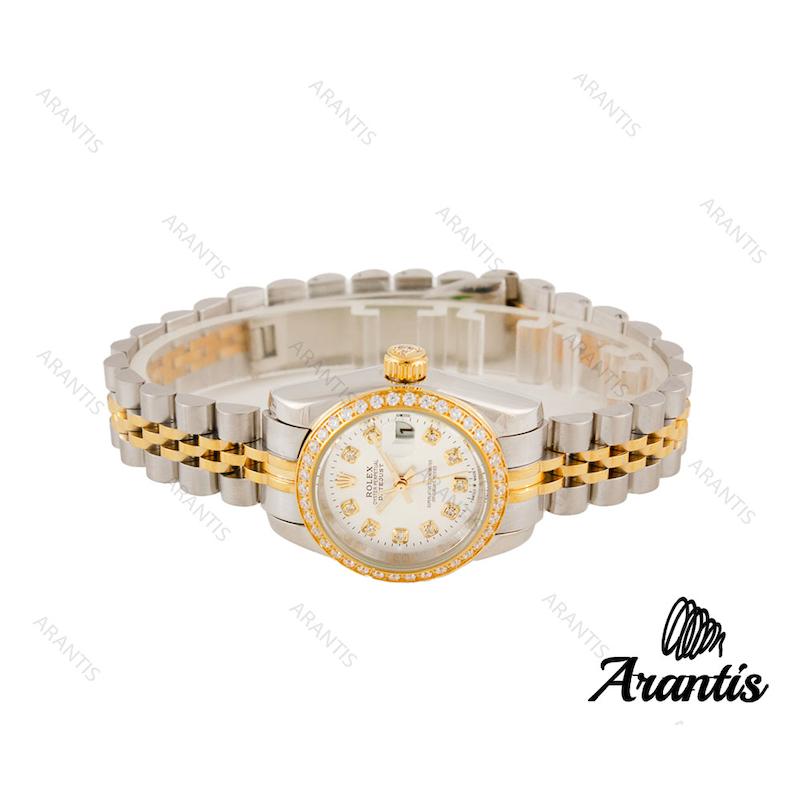 ساعت رولکس دیت جاست زنانه دورنگ طلایی دورنگین w-9834