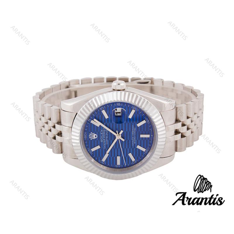 ساعت رولکس دیت جاست 2 مردانه استیل صفحه آبی طرح دار m-8165