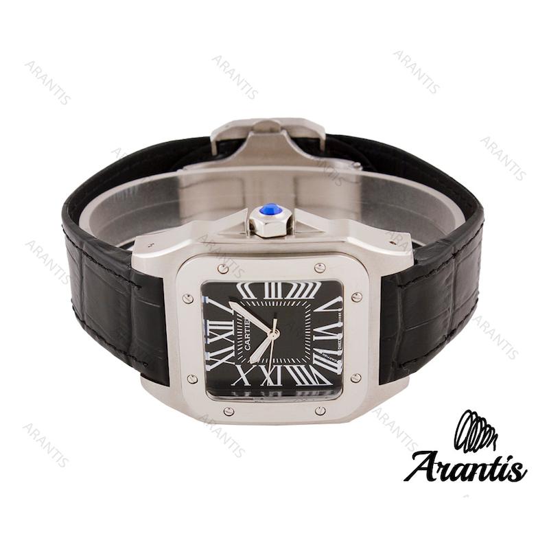 ساعت کارتیه سانتوس 100مردانه بند چرم مشکی صفحه مشکی m-5955