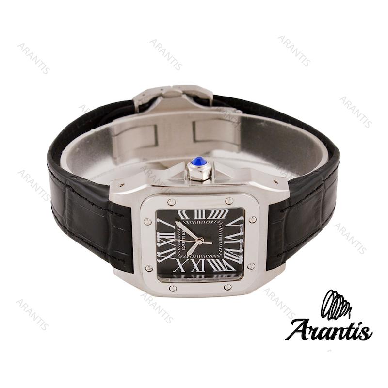 ساعت کارتیر سانتوس 100 زنانه سیلور مشکی بند چرم  w-4955
