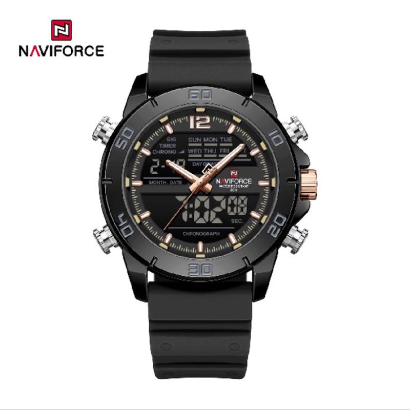 ساعت نیوی فورس مدل NF9253 مشکی ایندکس رزگلد مدل m-10390