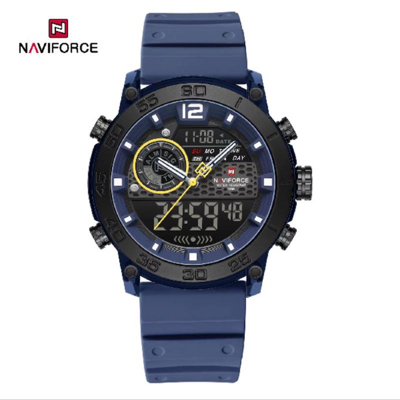 ساعت مچی اورجینال نیوی فورس NF6104 سه زمانه سورمه ای قاب مشکی مدل m-10375
