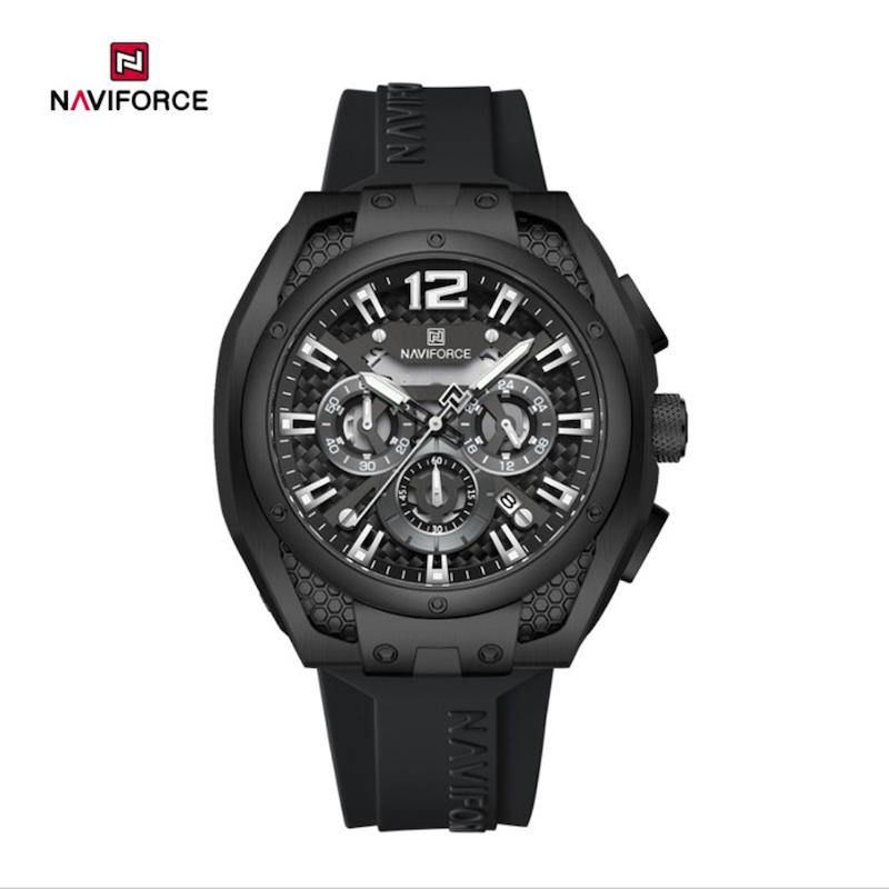 ساعت مچی اورجینال نیوی فورس NF 8063 تمام مشکی بند رابر مدل m-10367