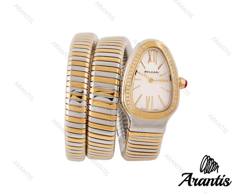 ساعت بولگاری ماری زنانه رزگلد نقره ای نگین دار w-8793